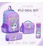 Milka Su Yeşili Tavşan Desenli 4'lü Okul Çanta Seti Mataralı