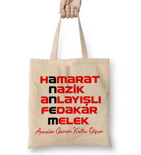 Anneler Günü Annelere Hediye 022 Bez Çanta Uzun Saplı