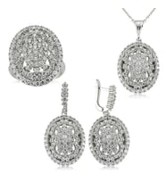 Zirkon Taşlı Oval  925 Ayar Gümüş Kadın Set