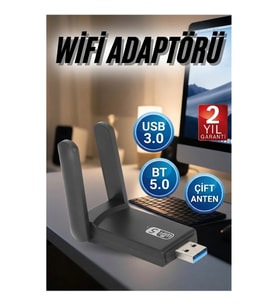 USB 3.0 Wifi Adaptörü BT5.0 Çift Bantlı Çift Antenli Kablosuz Ağ Adaptörü