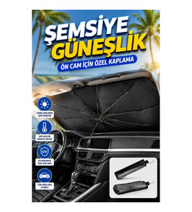 Araç İçi Ön Cam Güneşlik Şemsiye Tipi Yansıtıcı Kaplamalı Katlanabilir Oto Güneş Koruyucu