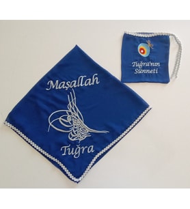 İsimli Sünnet Şalı Omuz Örtüsü Maşallah Nakış İşlemeli Kına Şalı Atkı Eldiven İsme Özel (Mavi Gümüş)