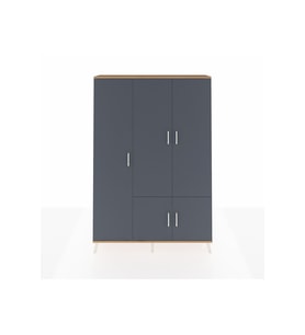 Arges Dolap 7 Raflı 5 Kapaklı Tek Askılı 132x30x195 Çam-Antrasit/Aytaşı