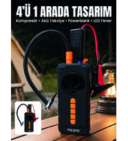 4'ü 1 Arada Akü Takviye Cihazı Dijital Lastik Şişirme Kompresörü 10000mAh Powerbank ve LED Fener
