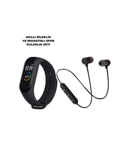 M6 Akıllı Bileklik Bluetooth Spor Kulaklık 2’Li Set