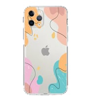 Apple iPhone 11 Pro Max Uyumlu Kamera Korumalı Tıpalı Kapak Karışık Renkler Tasarımlı Şeffaf Kılıf