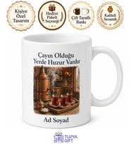 Çay Ocağı Temalı Baskılı Kupa Bardak Hediye Özel Tasarım Porselen Mug