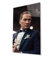 Yapay Zeka Atatürk Portresi Cam Tablo, Duvar Dekoru,Hediyelik  Temperli CamTablo (Çok Renkli)