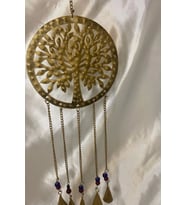 Deprem Zili Çanı Rüzgar Çanı Zili Feng Shui HaYat Ağacı Komple Metal 5 Çanlı Gold Orta Boy (Bakır)
