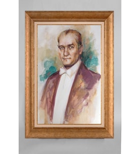 Altın Varaklı Paspartulu Çerçeveli Atatürk Tablo nt1312
