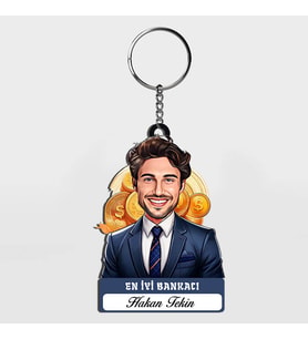 Karikatürlü - Erkek Bankacı İsimli Anahtarlık