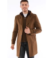 Dewberry Erkek Yün Karışımlı Palto Camel PLT8401 Katmanlı Kombin, Kazak ve Gömlek Kombini, Seyahat Gardırobu