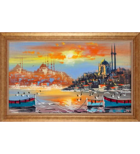 Çerçeveli Paspartulu Manzara Tablo ah1541 (Gold)