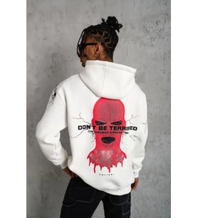 Erkek Maske Baskılı Kapüşonlu Sweat - Beyaz