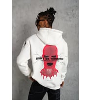 Erkek Maske Baskılı Kapüşonlu Sweat - Beyaz