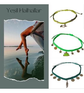 Handcraftedbyoz, Kadın, Paraşüt, Makrome El yapımı, Yeşil Halhal (Zeytin Yeşili)