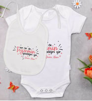 BK Kids Kişiye Özel Sen Bir De Teyzemin Güzelliğini Gör Tasarımlı Bebek Body Zıbın ve Mama Önlüğü Hediye Seti - Model 1