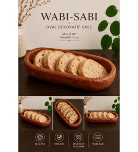 El Yapımı Wabi-Sabi Oval Dekoratif Kase  Organik Form Meyvelik & Ekmeklik Sunumluk 26x13 cm