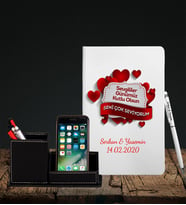 Sevgililer Gününe Özel Beyaz Defter Kalem & Deri Kaplama Kalemlik Hediye Seti 5