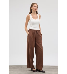 Beli Lastikli Modal Pantolon - Kahve