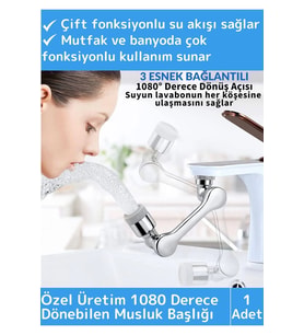 Özel Üretim Uzun Ömürlü 1080 Derece Dönebilen Çift Modlu Metal Görünümlü Akrobat Musluk Ucu Başlığı