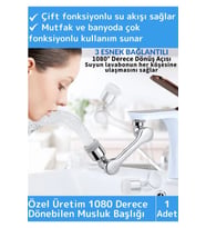 Özel Üretim Uzun Ömürlü 1080 Derece Dönebilen Çift Modlu Metal Görünümlü Akrobat Musluk Ucu Başlığı