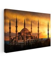Kanvas Tablo Sultanahmet Camii Gün Batımı Silüeti Şehir Mimari Tablo Ev Ofis Duvar Dekoru