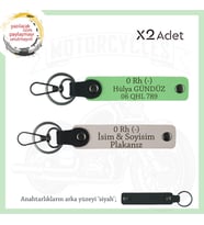 Hız Severlere Özel, İsim Plaka ve 0 Rh (-) Kan Grubu Yazılı Deri 2'li Anahtarlık, Pudra-F Yeşil-Syh (Çok Renkli)