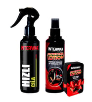 INTERWAX 2'Lİ OTO BAKIM SETİ HIZLI CİLA 230 ml + TORPİDO YENİLEME ve KORUMA SÜTÜ 200 ml + SÜNGER (Karışık)