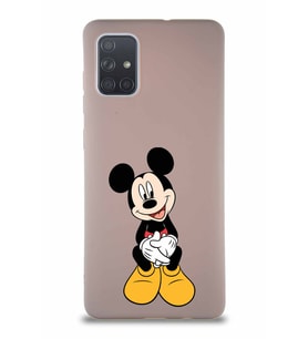 Samsung Galaxy A71 Soft Premier Kapak Mickey Mouse-A Tasarımlı Silikon Kılıf - Pudra (Şeffaf)