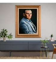 Altın Varaklı Çerçeveli Paspartulu Atatürk Tablo nl02A183 (Gold)