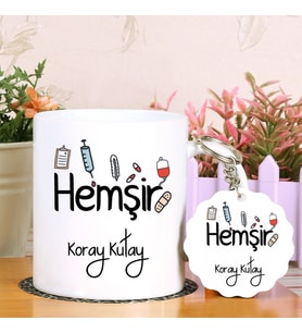 Hemşir  Özel  Kupa Bardak ve Anahtarlık Hediye Seti (Model 1)