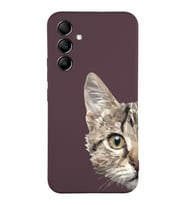 Samsung Galaxy A34 Uyumlu Lansman Kılıf Catface Tasarımlı İçi Kadife Kapak-Mürdüm (Şeffaf)