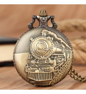 Kişiye Özel Retro Tasarımlı Quartz Tren Kabartmalı  Zincirli Köstekli Cep Saati