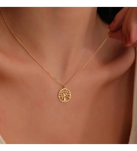 Kişiye Özel 925 Ayar Gümüş Zarif Hayat Ağacı Kolye (Gold) Anneler Günü Özel Hediye