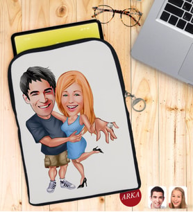 BK Gift Kişiye Özel Sevgililer Karikatürlü Taşınabilir Koruyucu Tablet Kılıfı & Organizer Çanta - Siyah-14