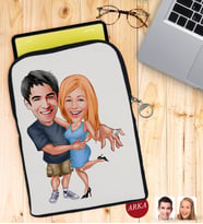 BK Gift Kişiye Özel Sevgililer Karikatürlü Taşınabilir Koruyucu Tablet Kılıfı & Organizer Çanta - Siyah-14