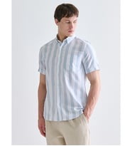 LCWAIKIKI Classic Mavi Regular Fit Kısa Kollu Çizgili Armürlü Erkek Gömlek