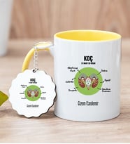 Kişiye Özel Koç Burcuna Hediye Sarı Kupa Bardak ve Anahtarlık