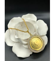 22 ayar altın kaplama kadın gold zirkon taşlı halat zincirli çeyrekli kolye modeli