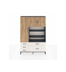 Arges Dolap 9 Raflı 5 Çekmeceli 3 Kapaklı 132x30x195 Antrasit-Çam/Aytaşı