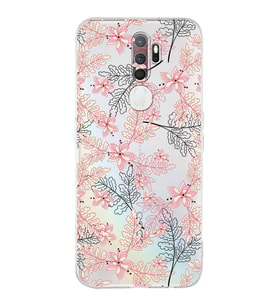 PrintiFy Oppo A9 2020 Uyumlu Kamera Korumalı Floral Kırmızı Tasarımlı Şeffaf Silikon Kılıf
