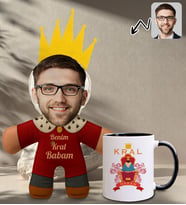 BK Gift Kişiye Özel Fotoğraflı Kral Babam Tasarımlı Bebek Yastık-1 & Siyah Kupa Bardak Hediye Seti-15, Babalar Günü Hediye, Babaya Hediye