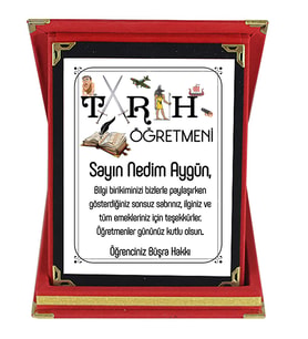 Tarih Öğretmenine Hediye İsim Baskılı Plaket - Öğretmenler Günü Hediyesi (Kırmızı)