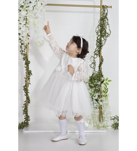 Minimony Uzun Kol Dantelli Kız Bebek Çocuk Bayramlık Abiye Gelinlik Elbisesi 4002