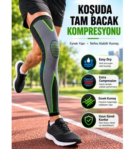 Ergonomik Uzun Spor Dizliği Esnek Kumaşlı Tam Boy Kompresyon Desteği