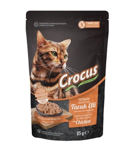 Crocus Tahılsız Kedi Tavuklu Pouch Jöleli Yaş Mama 85 Gr (Kahverengi)