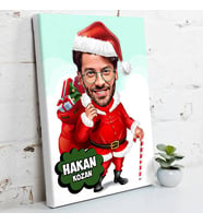 Yakışıklı Noel Baba Karikatürlü Kanvas Tablo