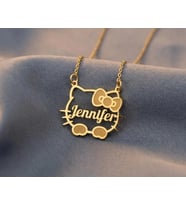 Kişiye Özel 925 Ayar Gümüş Zarif Hello Kitty İsim Kolye (Gold) Sevgiliye Hediye Takı