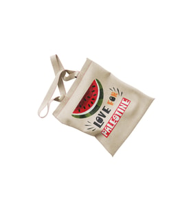 Geleneksel Filistin Yarım Karpuzlu "LOVE FOR PALESTINE" Dijital Baskılı El Hambez Çanta 35*40 CM (Krem)